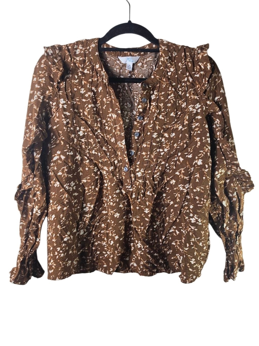 Time And Tru Brown Floral Button Front Blouse XS